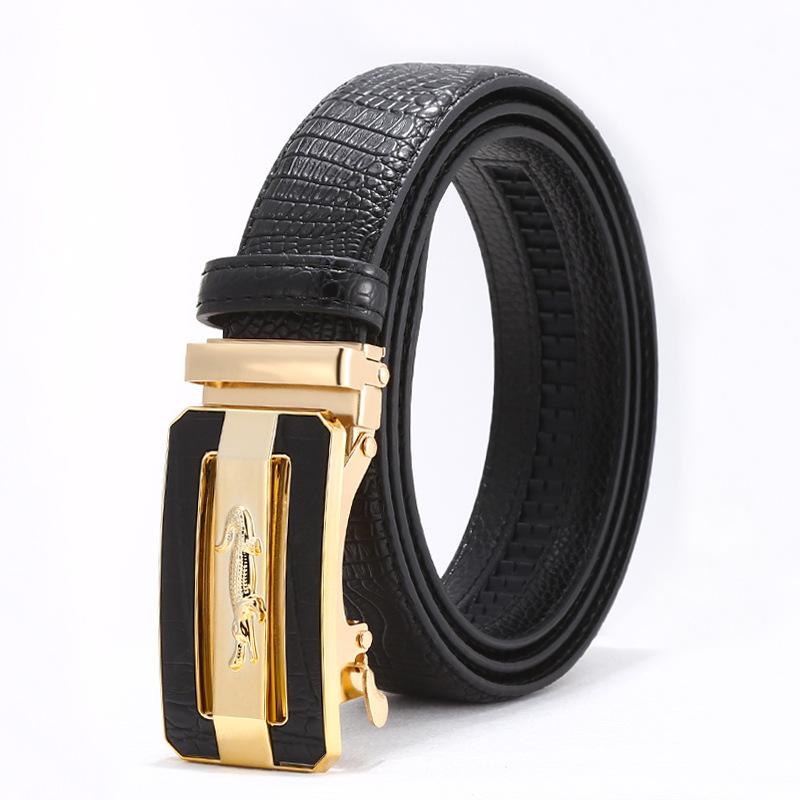 

Ремень мужской крокодиловый деловой железный ремень с автоматической пряжкой для молодежи Простой ремень из микрофибры 125cm