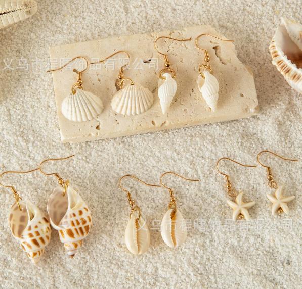 Ocean Series Alloy Resin , , and Conch Pendant Earring Set (5 Pieces)