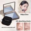 100 Sheets Portable Face Oil Absorbing Sheets with Mirror Case & Puff,Oil Blotting Paper Facial Care Absorbs Face Oil Unisex