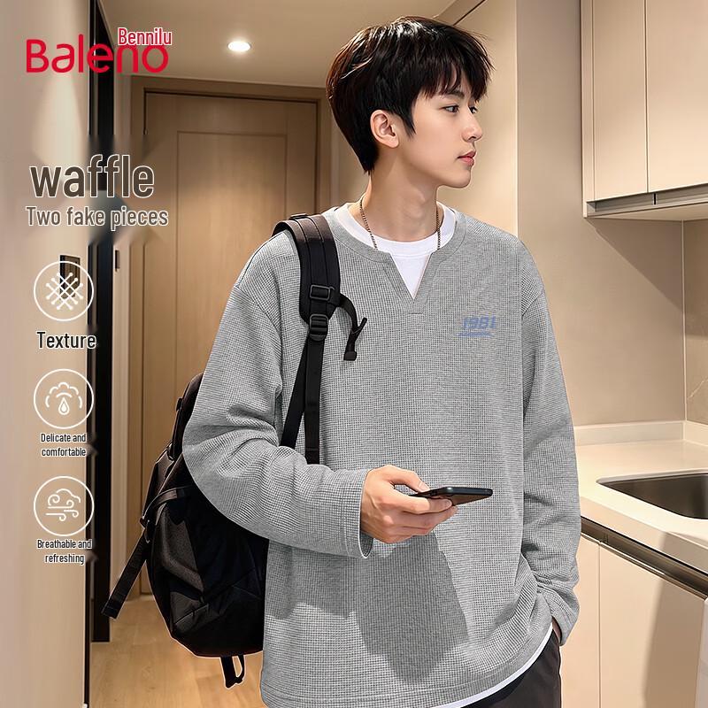 Baleno Men's Faux Two-Piece Long Sleeve Crew Neck T-Shirt