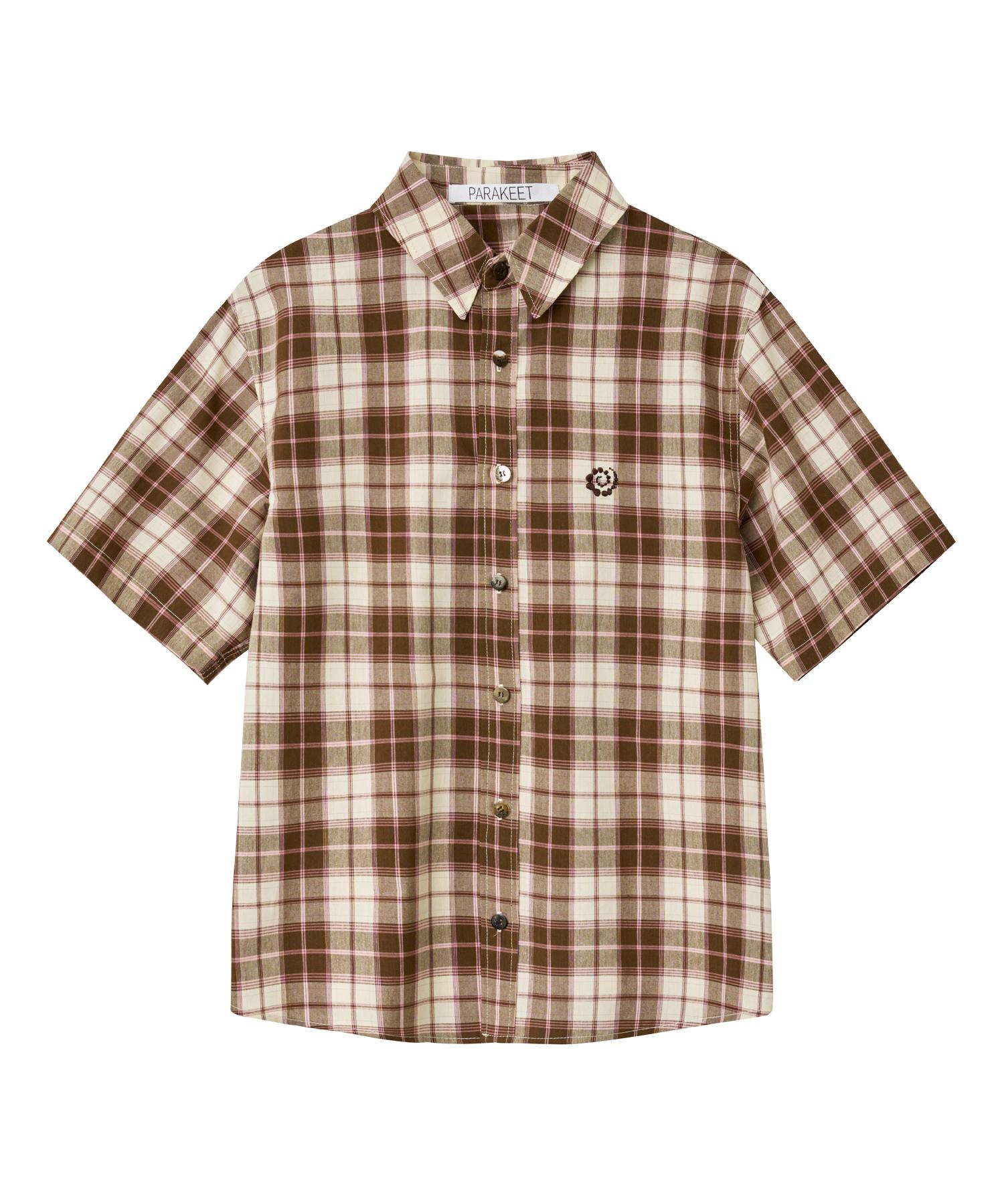 Parakeet Swirl Logo Half Plaid Shirt (Pink Brown) Pink Brown/S