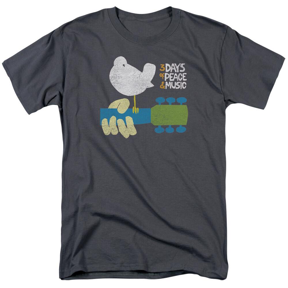 

Woodstock Perched T Shirt Mens Licensed 60s Rock Music Festival Tee Charcoal S