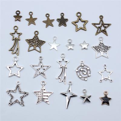 20 Stück Sternanhänger Für Schmuckherstellung Tibetische Bronze Silberfarbe Anhänger Antiker Schmuckherstellung DIY Handgemachtes Handwerk
