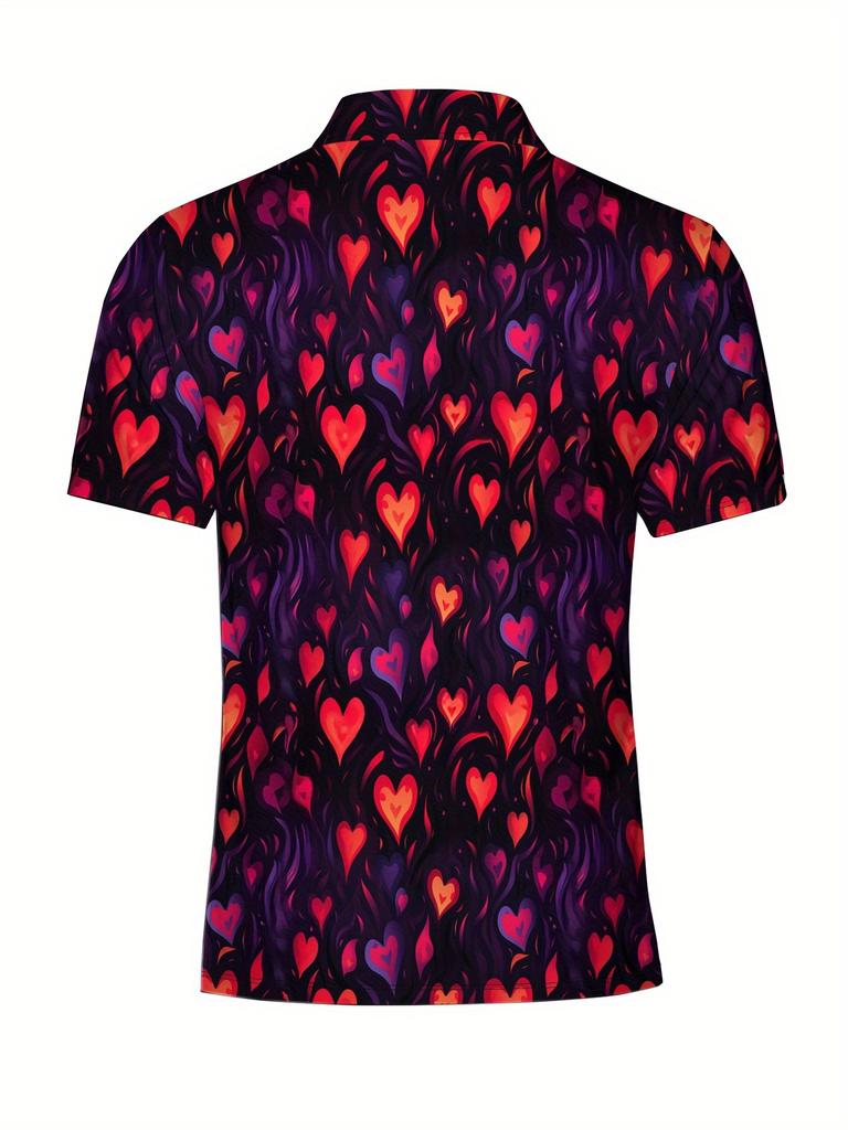 Men's Short Sleeve Polo Shirt with Flat Digital Print Pattern - No Texture