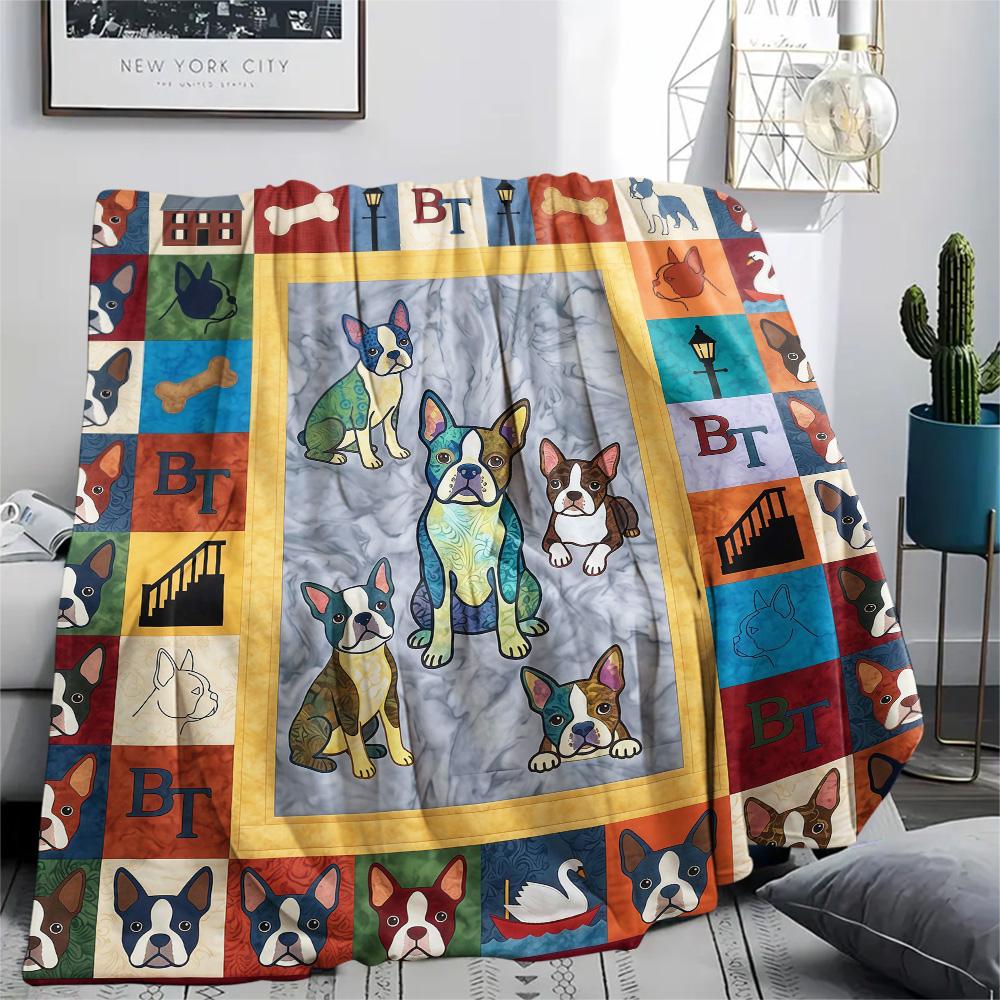 1Pc Colorful Dog Puzzle Print Flannel Blanket High Quality Warm Comfortable Cover for All Seasons Perfect for Gifts Home Decor