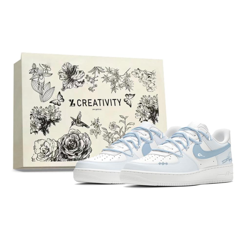 Nike Air Force 1 Leather Cushioning Abrasion Resistant Low top Skateboard Shoes Unisex Sky Blue CW2288-111(team1104-)