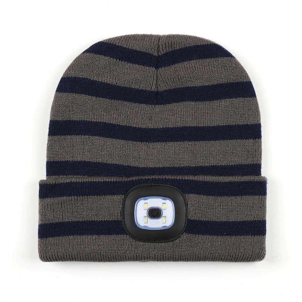 Winter Hat Classic Striped Pattern Knitted Skull Cap Beanie Equipped With Handy LED Light for Outdoor Camping Adventures LED Hat
