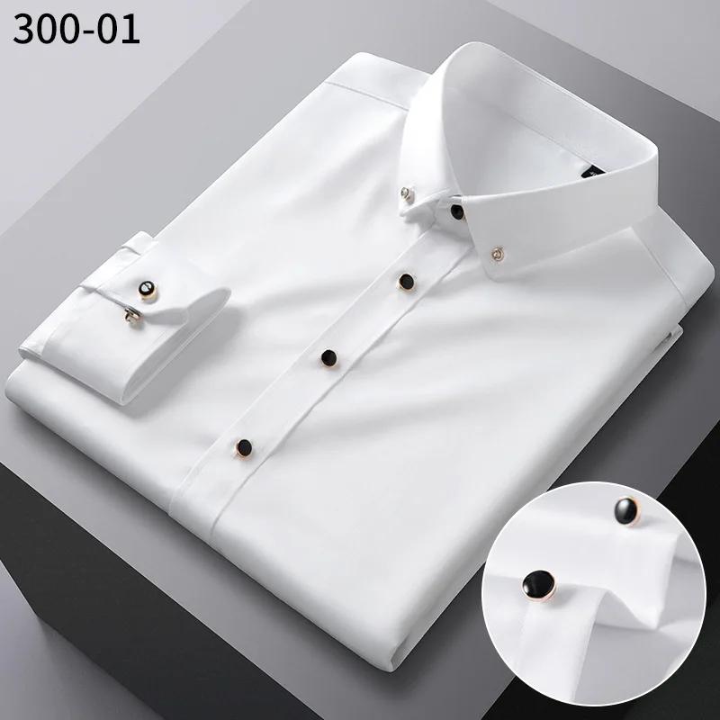 Camicie da uomo in seta a maniche lunghe con bottoni a diamante elasticizzate nuove setose business formali sociali senza stiro antirughe morbide abbigliamento moda