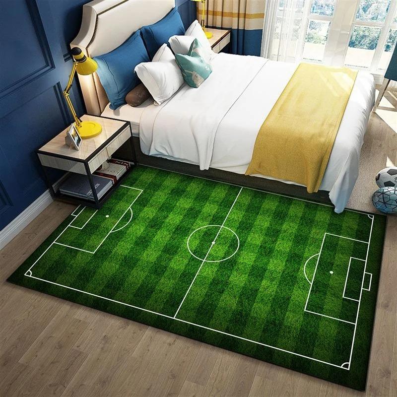 Football Field Theme Area Rug Green Grass Pattern Living Room Bedroom Kids Room Sports Decor Carpet Home Decoration Mat