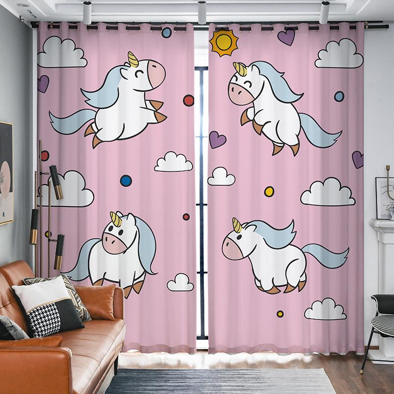 3D Digital Print Lovely Cartoon Ballet Dancing Girl Child Bedroom Sunshade Thin Drapes Pink Unicorn Princess Curtains Home Decor