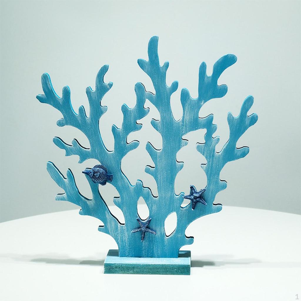Wooden Coral Decoration Coastal Mediterranean Countertop Art Piece Craft for Themed Party