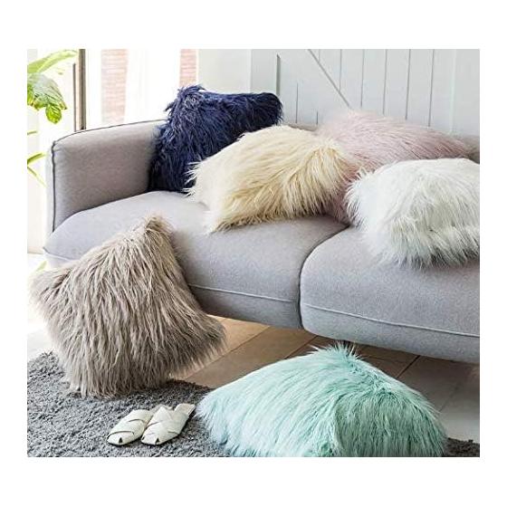 Cushion Cover Set of 2 Fluffy Cute Scandinavian Long Fur Girly Faux Fur Interior White (45 x 45 cm)