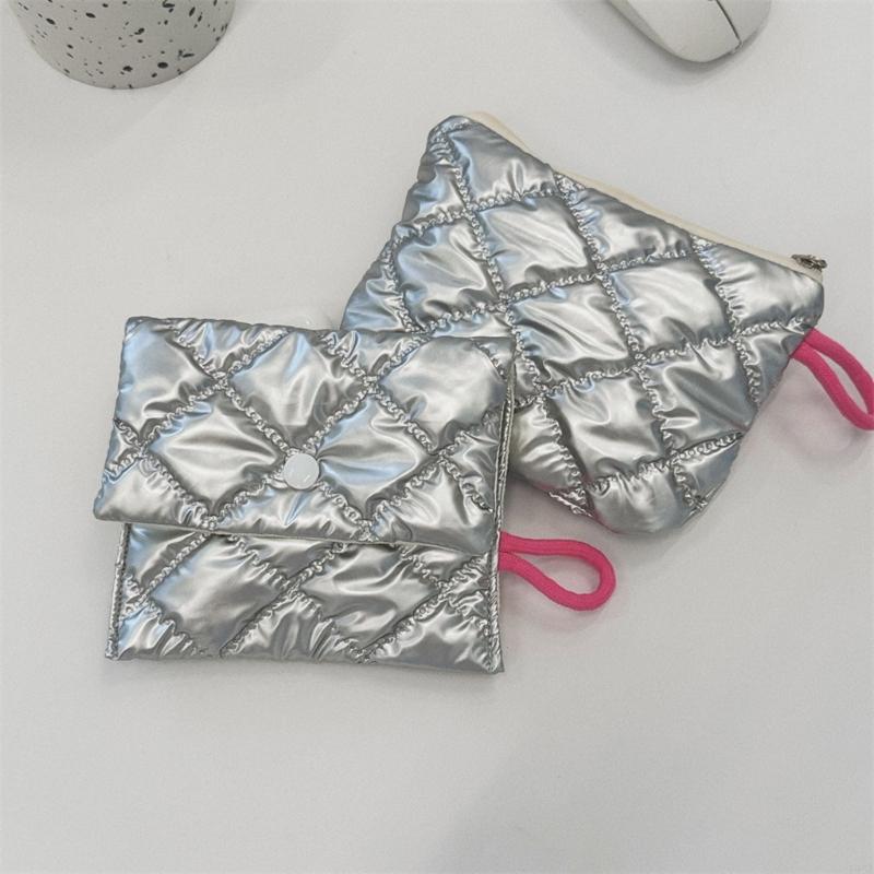 Quilted Silver Storage Pouches Fashionable and Practical PU Materials Bags for Everyday Use Portable Designs for Women Dropship