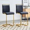 Set of Two Bar Stools In Nordic Style, High-Quality Black Faux Leather with Gold-Colored Metal Legs. Suitable for Restaurants, Kitchens and More.