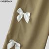INCERUN Men High Zip-up Waist Bow Knot Casual Wide Legs Pants Trousers
