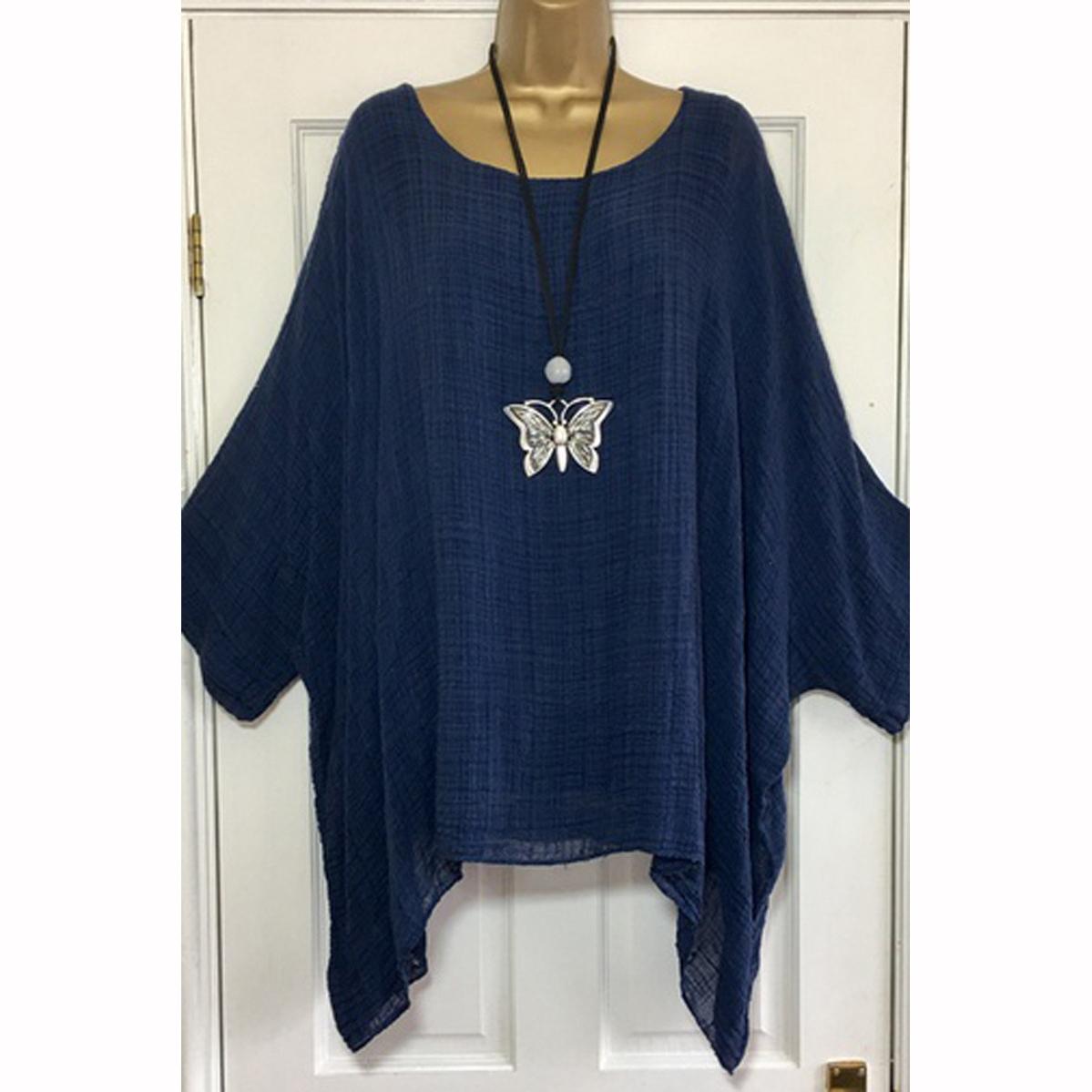 

Жіноча Мода Рукав-Крило Кажана Вільний Круглий Виріз Рукав Повсякденна Елегантність Жіноча Блузка Леді XXXXXL темно-синього кольору