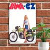 Vintage JawaCZ Motorcycle Poster  Retro Garage Decor with Woman Rider HeavyDuty Metal Tin Sign es for Man Cave Bar