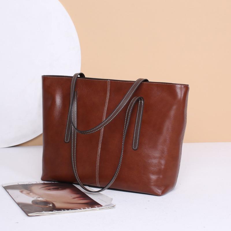 

Кожаная женская сумка тоут большой вместимости на плечо, сумка-мессенджер из коровьей кожи, женская сумка для поездок на работу, простая сумка для покупок 34*12*30cm коричневый