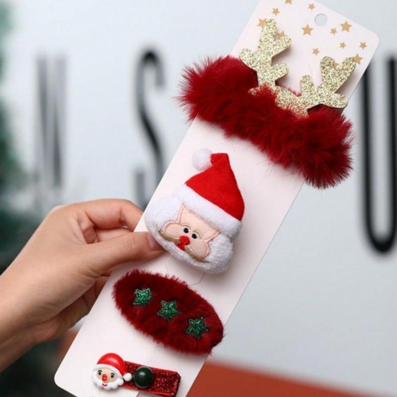 

1 set of 4Pcs Christmas Decorations, Christmas Gift Set, Elderly Elk Christmas Tree Hairpin Set, Christmas Party Gifts