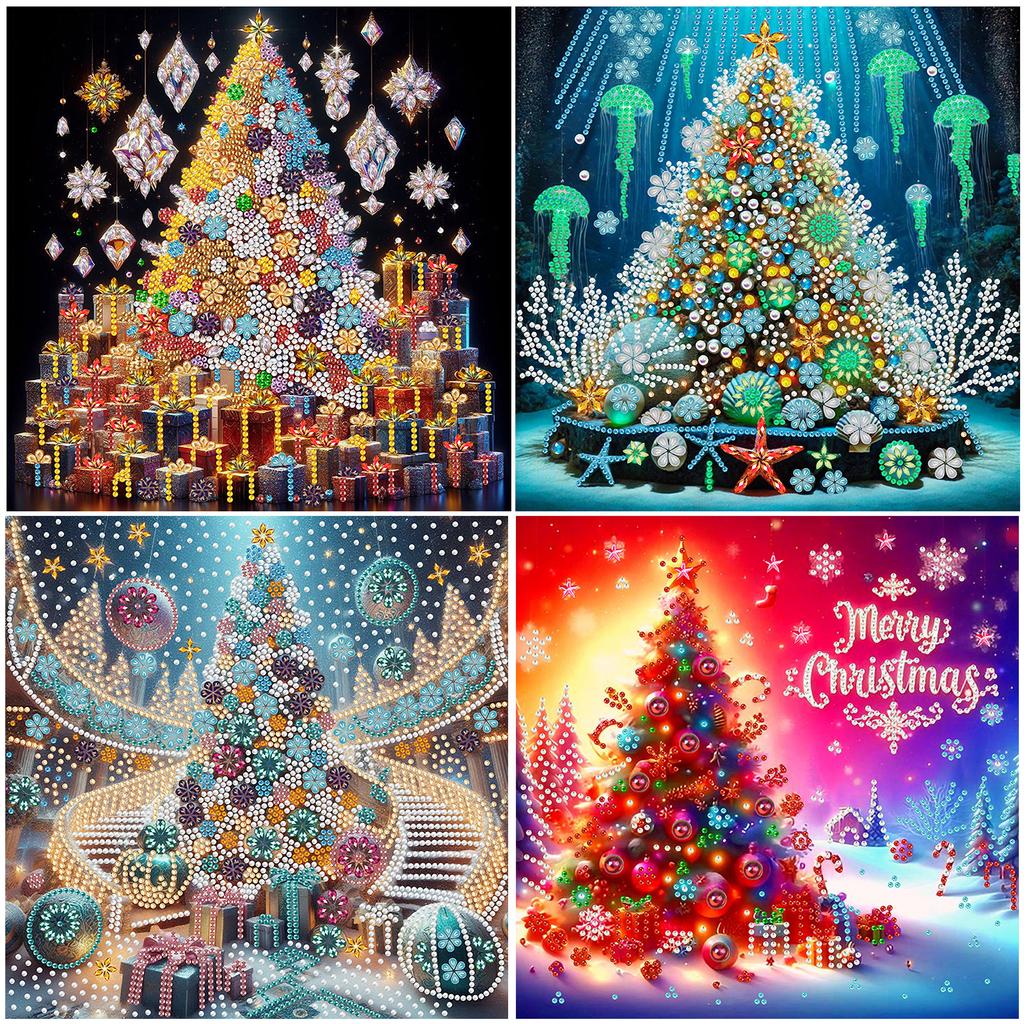 Xmas Tree 5D DIY Diamond Art Painting Kits for Home Office Wall Decor Special Shape Partial Drill Dimond Art Paintings 30x30cm