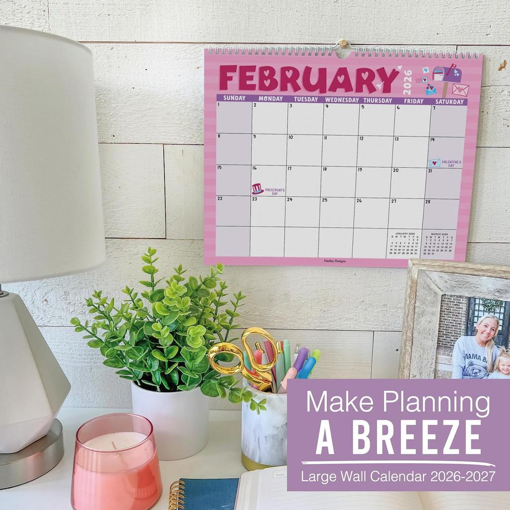 2026 Wall Calendar Large - Spiral Wall Calendars 2026-2027, 18 Months Calendar from January 2026 to June 2027, Hanging Calendars for Home, Office,