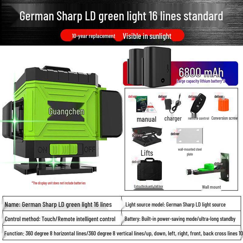 Infrared 16-Line High-Precision Green Laser Level for Wall & Floor Projection