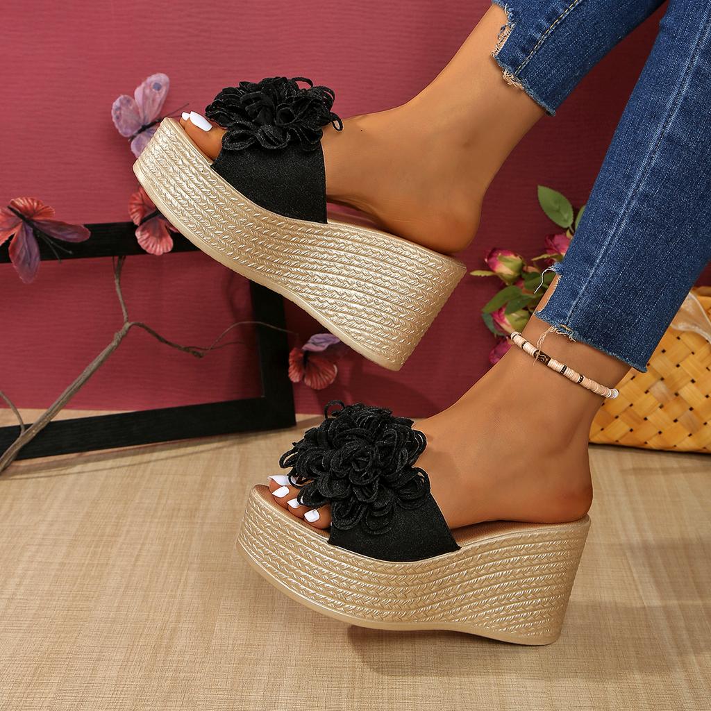 Women Wedges Sandals 2025 New Summer Women Slip on High-heeled Woman Shoes Comfortable Flower Outdoor Platform Sandals
