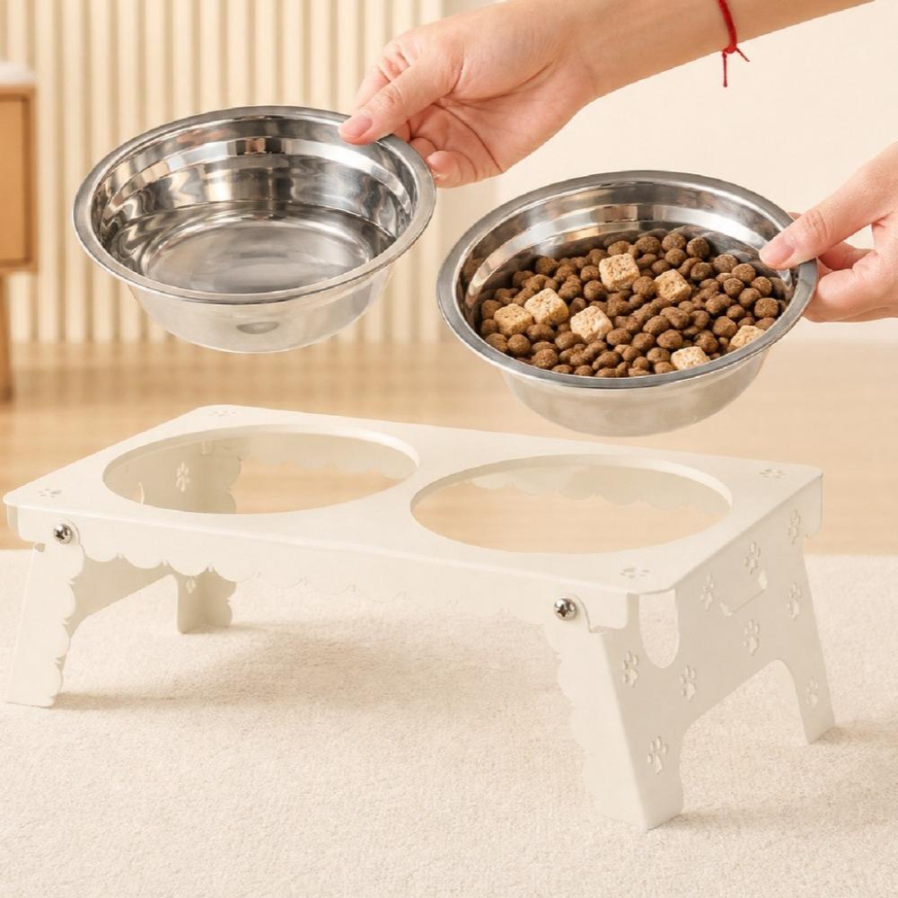 Removable Dog Water Food Bowl Foldable Elevated Cat Feeder Cat Basin Raised Dog Double Bowl  Travel