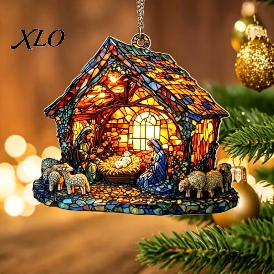 Unique Window Art for Bedroom Nativity Scene Sun Catcher, Stained Glass Effect Acrylic Suncatcher, Decorative Rainbow Prism Hanging Ornament