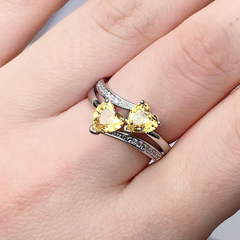 

New Stylish Female Rings Copper-plated Double Heart-Shaped Cubic Zircons Wedding Ring for Women Girls Nice Gift Birthday 6