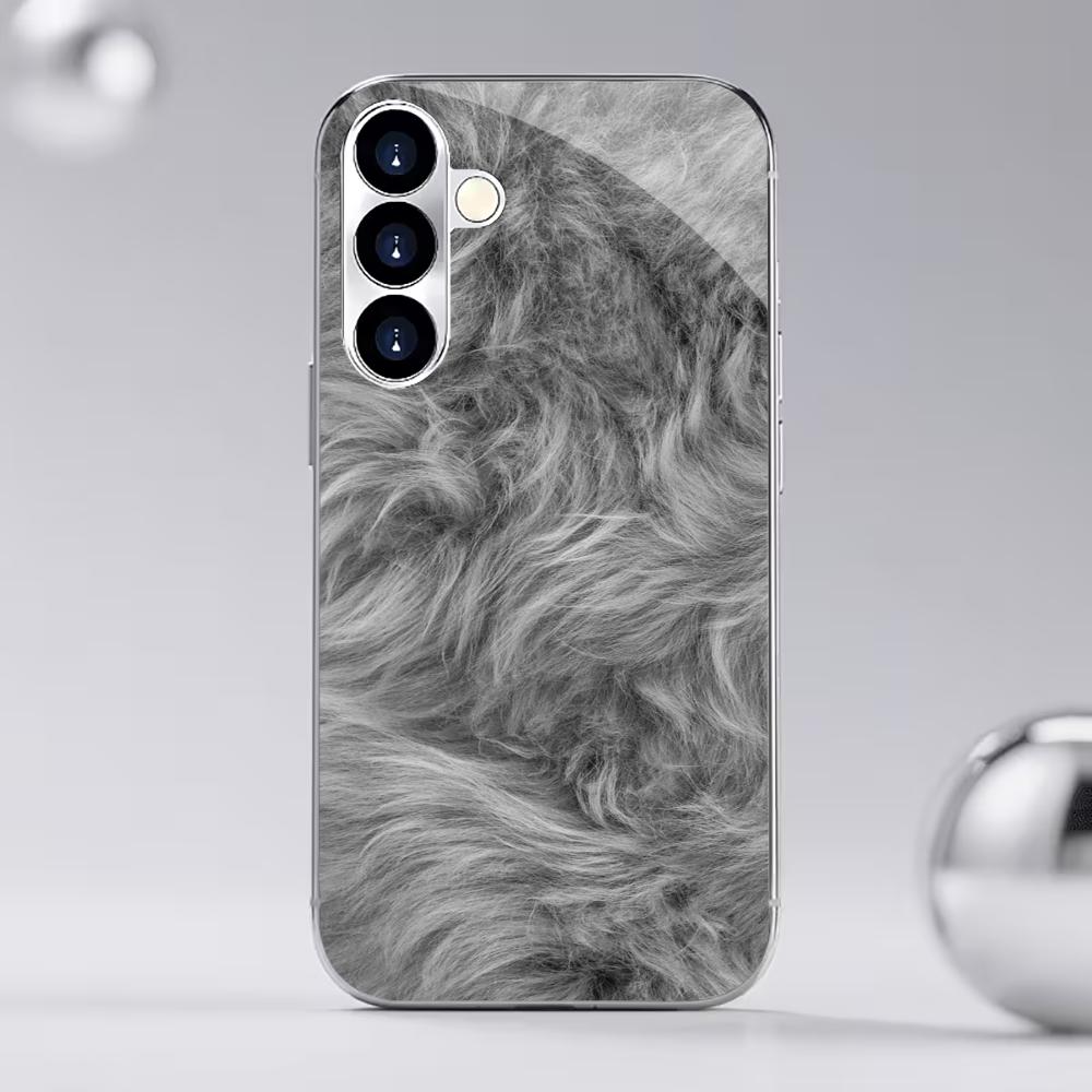 Furry Pattern PhoneCase Atmosphere High-end Electroplating Glass PhoneCase for Samsung Galaxy S26 S25 S24 S23 S22 FE,Ultra,Plus