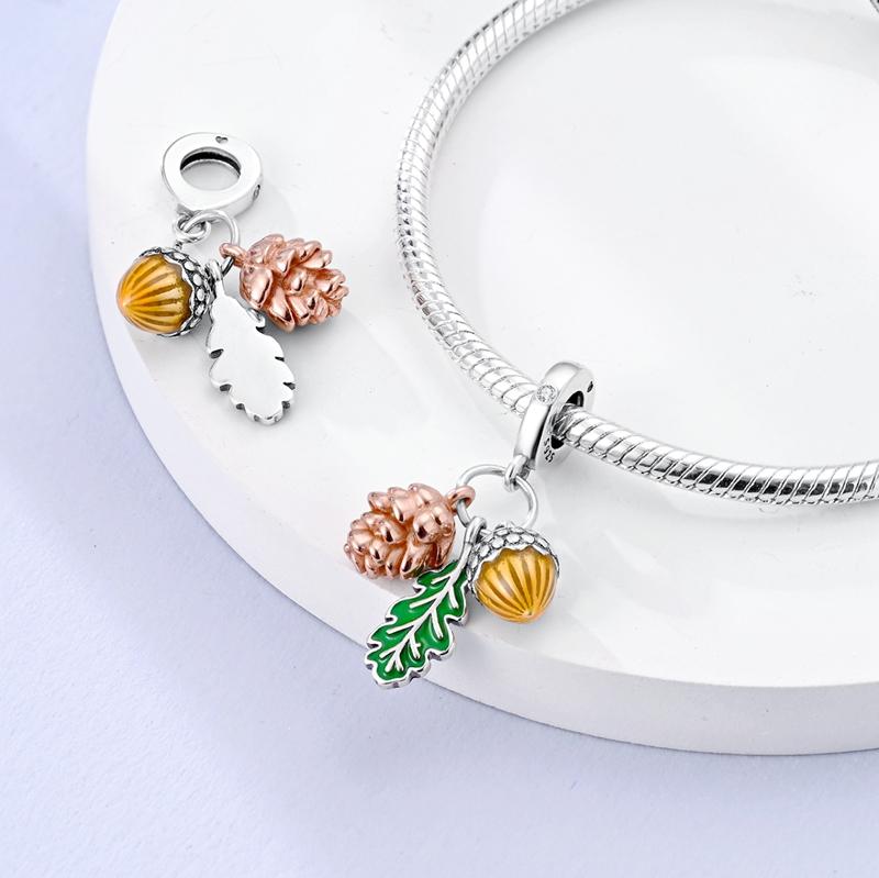 Authentic copper Green Charm Bead Charms Shamrock Sunflower Tulip Carnation Bead for Bracelets Pendant Women Jewellery Fashion Gift