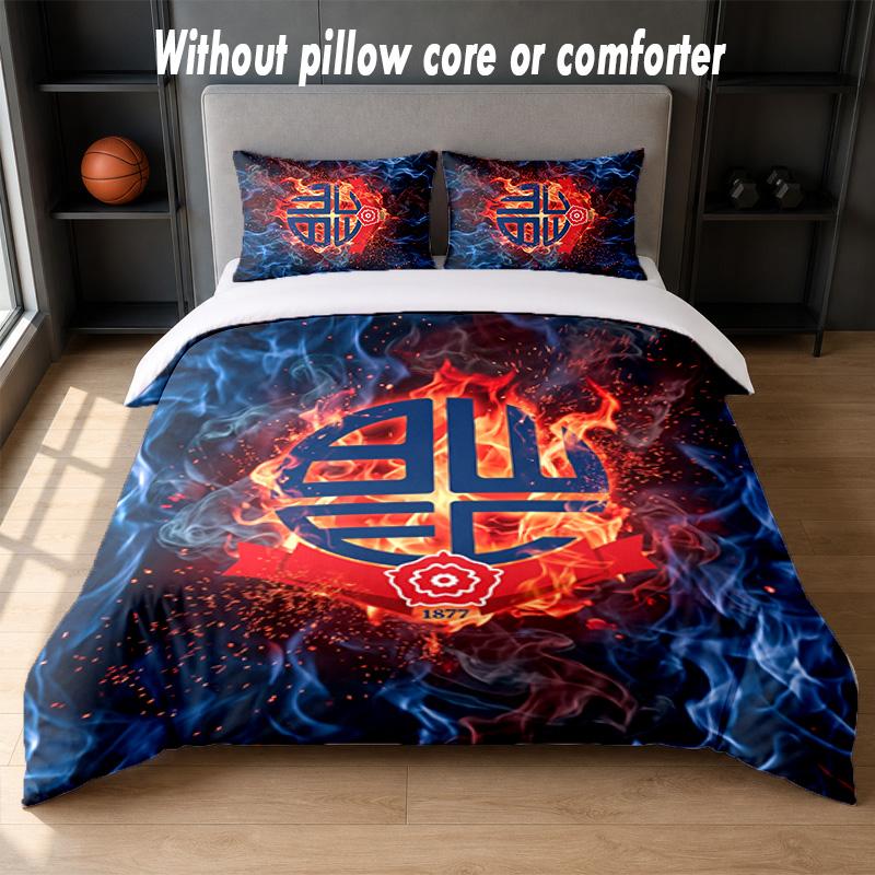 Set Biancheria da Letto Bolton Wanderers FC 1 Copripiumino + 2 Federe Morbido Traspirante Biancheria da Letto per la Casa