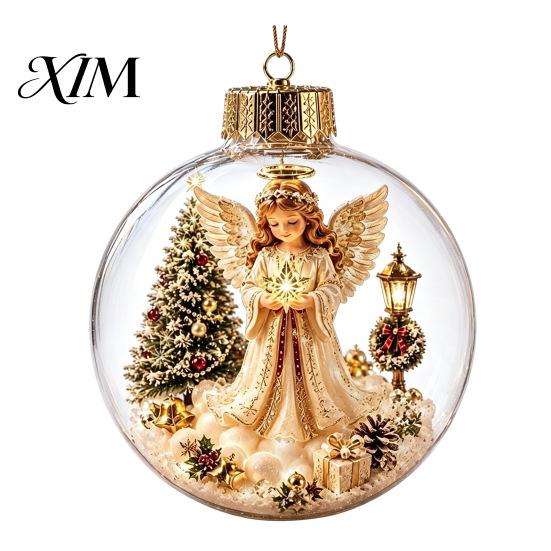 Christmas Gifts for Family Story Ornament, Acrylic Hanging Angel Santa Claus Holiday Home Decorations Candy House Designs, Ball Shape Festive