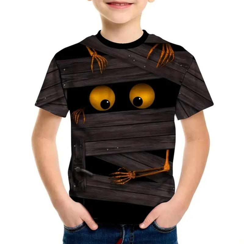 Barn T-shirt Rolig Monster Skelett Robot Mönster Tryck T-shirt Sommar Mode Pojkar O-ringning Lös Topp Kort Ärm Flickor T-shirts Kläder