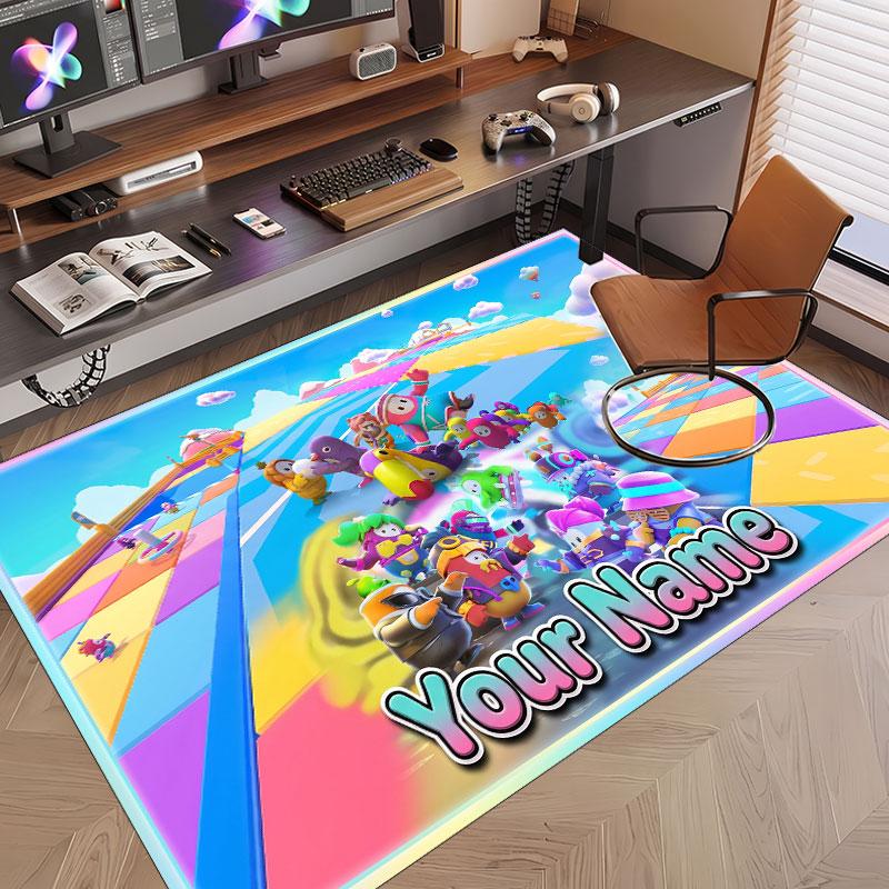 Custom Name Text Crystal Velvet Rug,Fall Guys Soft Plush Decorative Non Slip Floor Carpet