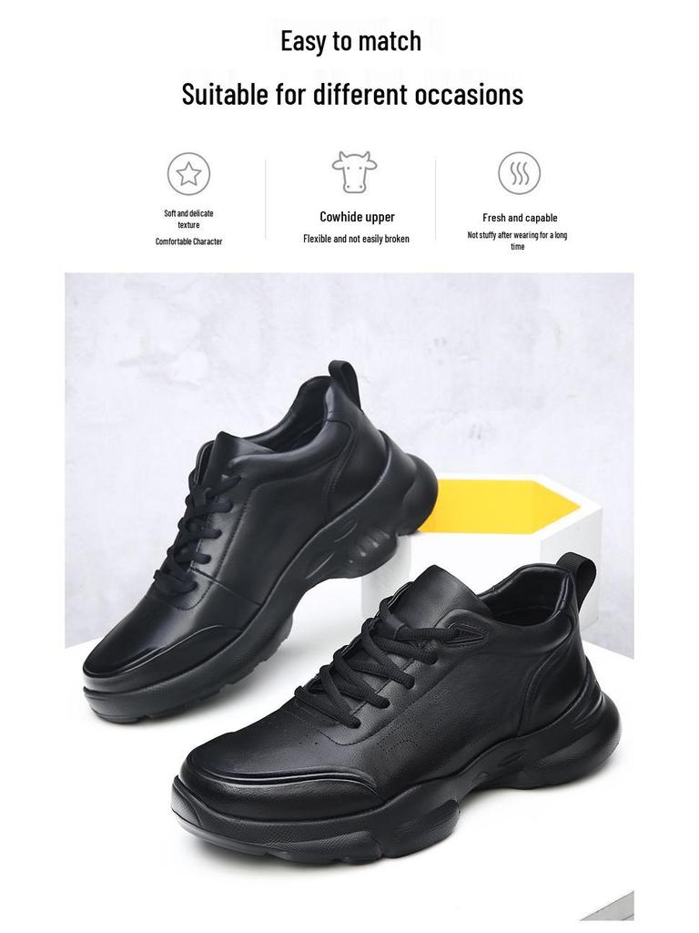 Men's Casual Lace-Up Cowhide Sneakers - Breathable, Lightweight, All-Season Fashion Dad Shoes