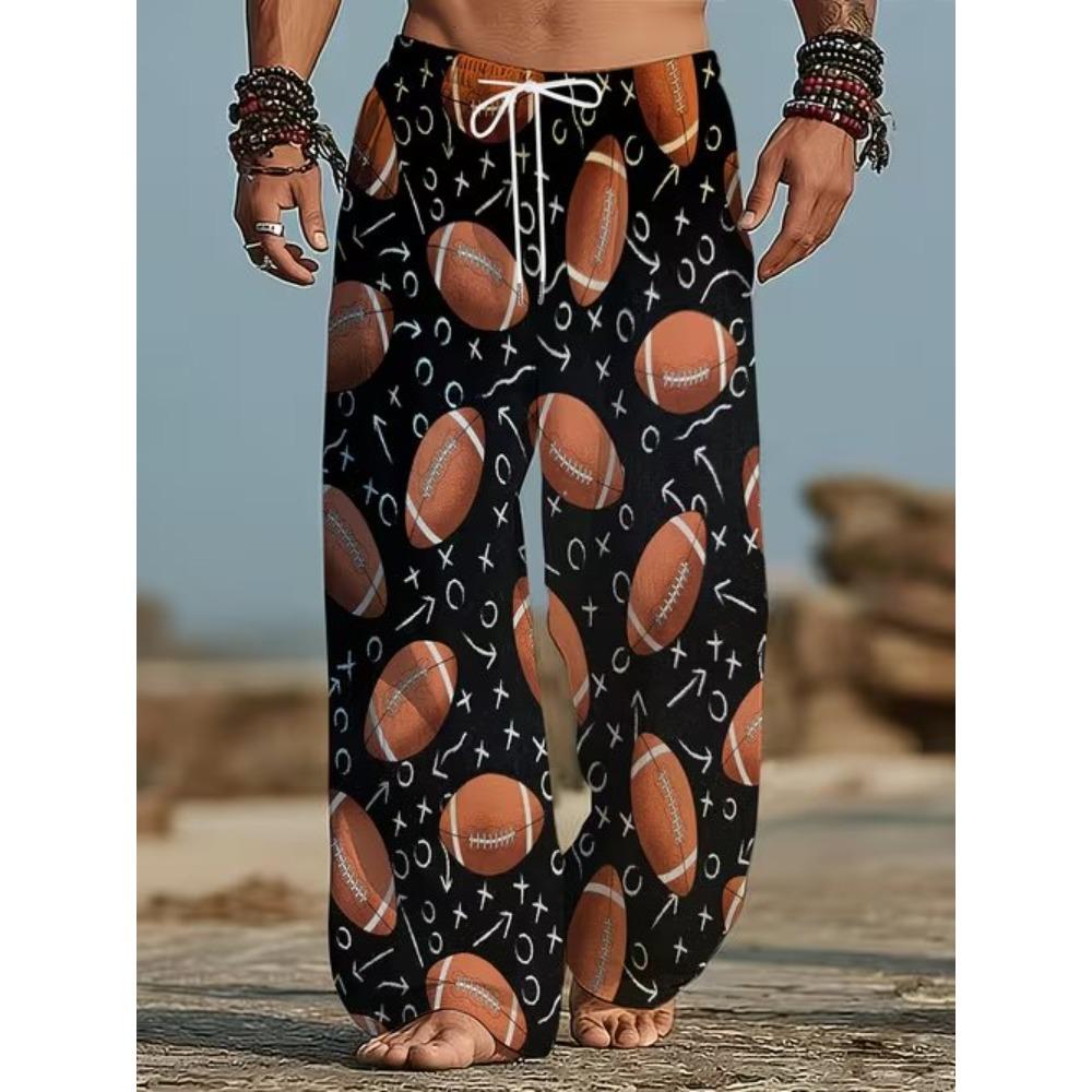Men's 3D Retro Printed Baggy Casual Trousers, Elastic Drawstring Waist with Pockets, for Spring Summer Home Outdoor Vacation