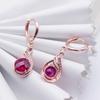 Rose Gold Plated Inlaid Zircon Redstone Earrings, Water Drop-Shaped Elegant Purple Gold Women'S Earrings.