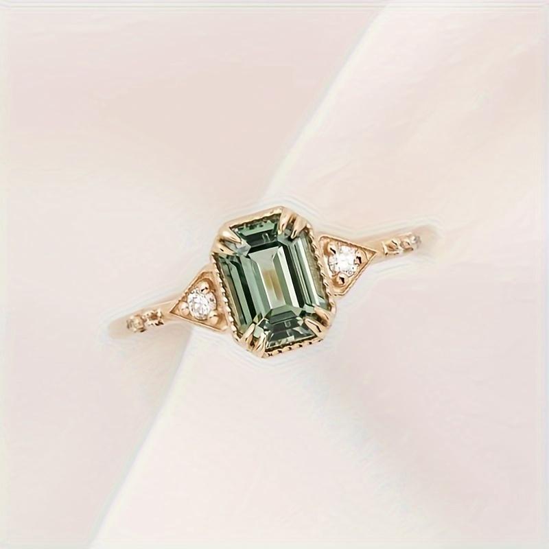 Vintage Trend Square Set Zirconia Ring for Women's Niche Design Jewelry, Ethnic Style Holiday Party Accessory Gift