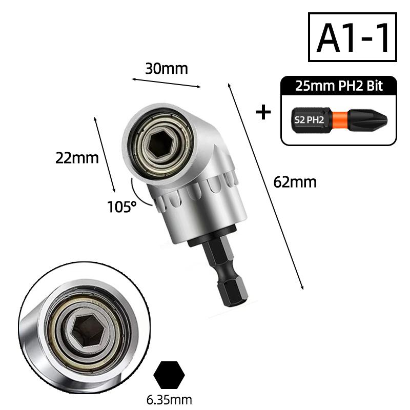 105 Degree Angle Socket Adapter 1/4 inch Extension Hex Drill Bit Adjustable Screwdriver Holder Slotted Phillips Power Hand Tools