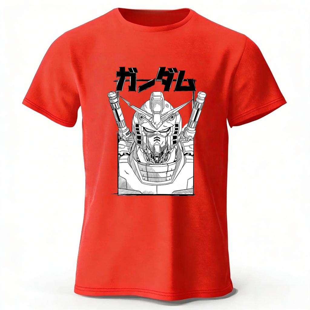 Retro Mobile Suit Gundam Cotton T-shirt Unisex Daily Casual Versatile Comfortable Plus Size Short Sleeves Tops
