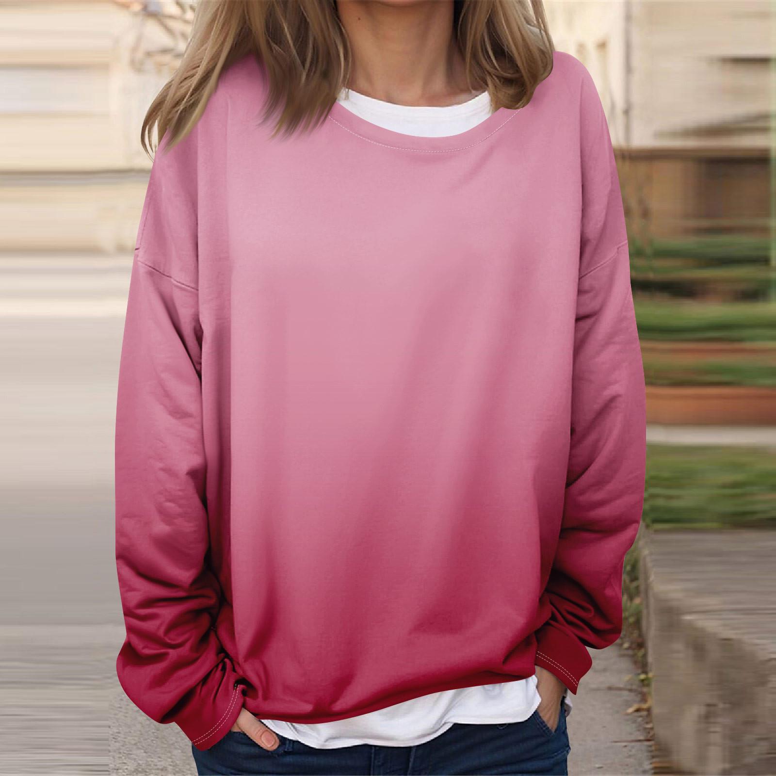 

Жіночий повсякденний модний вінтажний світшот з довгим рукавом і круглим вирізом з принтом, багатошаровий пуловер XL рожевий