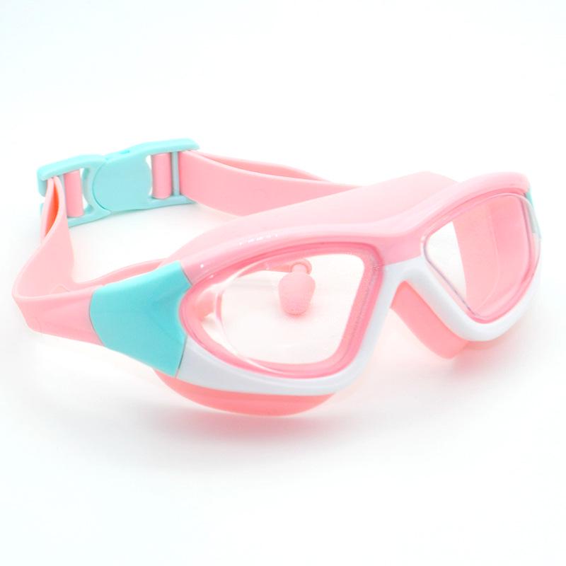 Kids' Large Frame HD Waterproof Anti-Fog Swim Goggles with Integrated Silicone Earplugs 5020