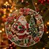 Christmas Faux Diamond Art Ornament Kit Kit, Santa Angel Sun Catcher DIY Acrylic Textured Bead Round Board, 3D Craft for Adults, Festive Window