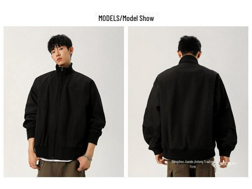 Men's Winter Retro Loose-Fit Bomber Jacket - Stand Collar, Padded, American Trendy Style