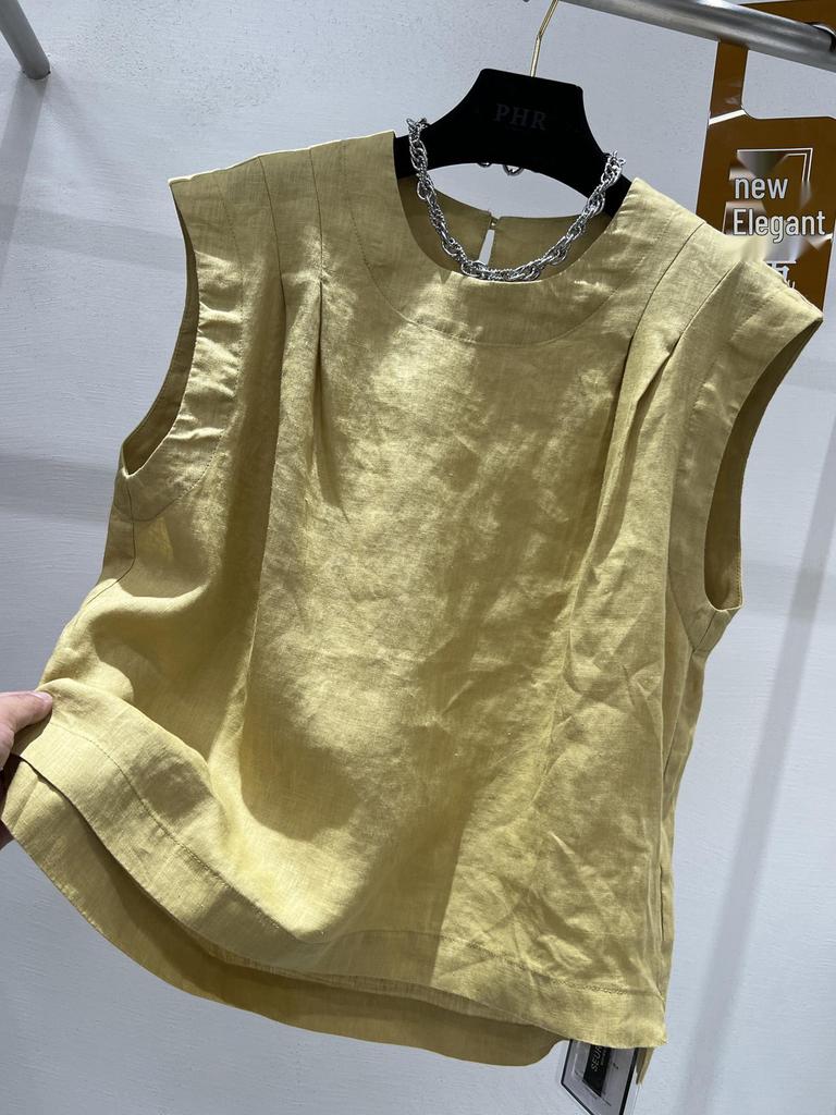 Chic Cotton-Linen Sleeveless Vest: Women's Loose Summer Pleated Top