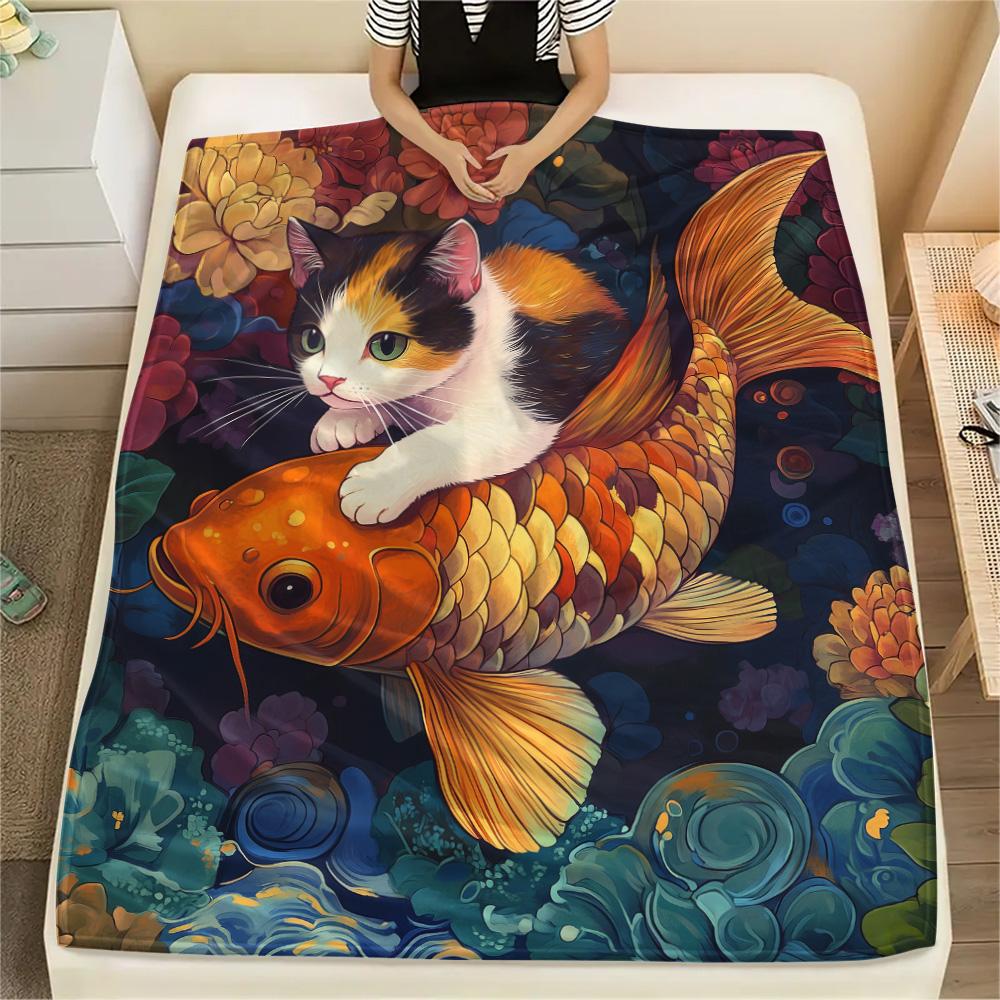 

Tree Cats Print Flannel Blanket, High quality Comfortable for All Seasons, Home Decor, Warmth and Comfort 80cm x 120cm