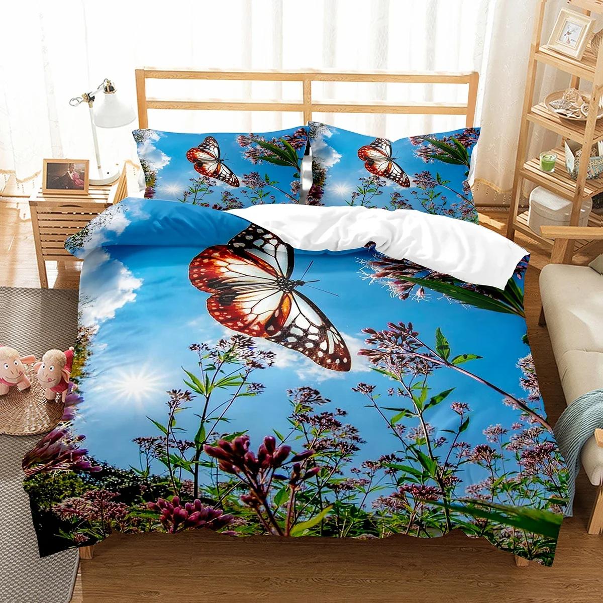 

Butterfly And Flower Duvet Cover Girls Botanical Floral Bedding Set Microfiber Garden Flower Print Quilt Cover Twin King Size EU Single(135x200cm)