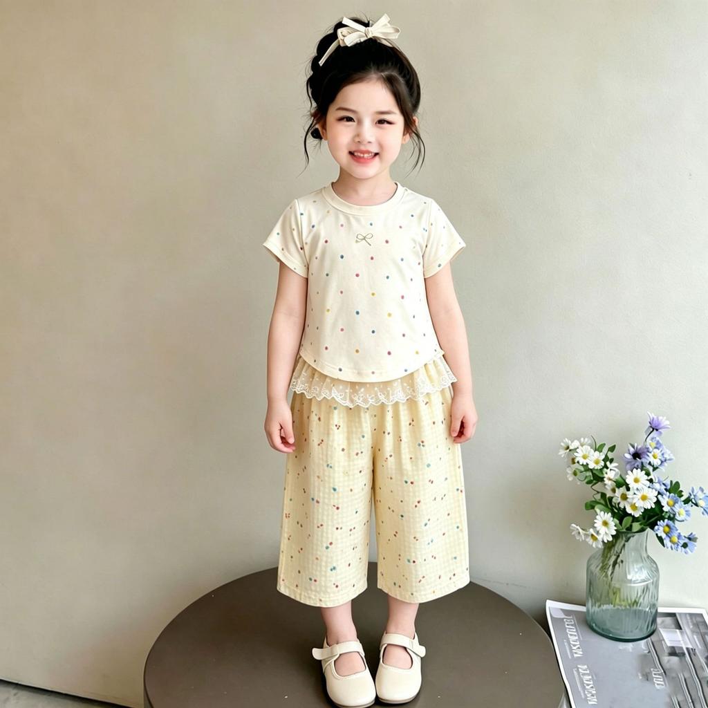 Toddler Girl Korean Short Sleeve Two Piece Set Summer Dopamine Outfit